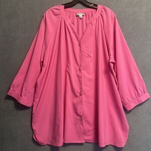 Catherines Button Down Shirt Womens Plus Size‎ 1X Pink 3/4 Sleeve Office Career